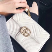 Gucci GG Marmont Matlase Women Shoulder Bag,22CM - 구찌 GG 마몬트 마틀라세 여성용 숄더백 446744,GUB0473,22CM,화이트