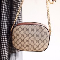 Gucci Supreme PVC Mini Women Chain Cross Bag,21.5CM - 구찌 수프림 PVC 미니 여성용  체인 크로스백409535,GUB0496,21.5CM,브라운